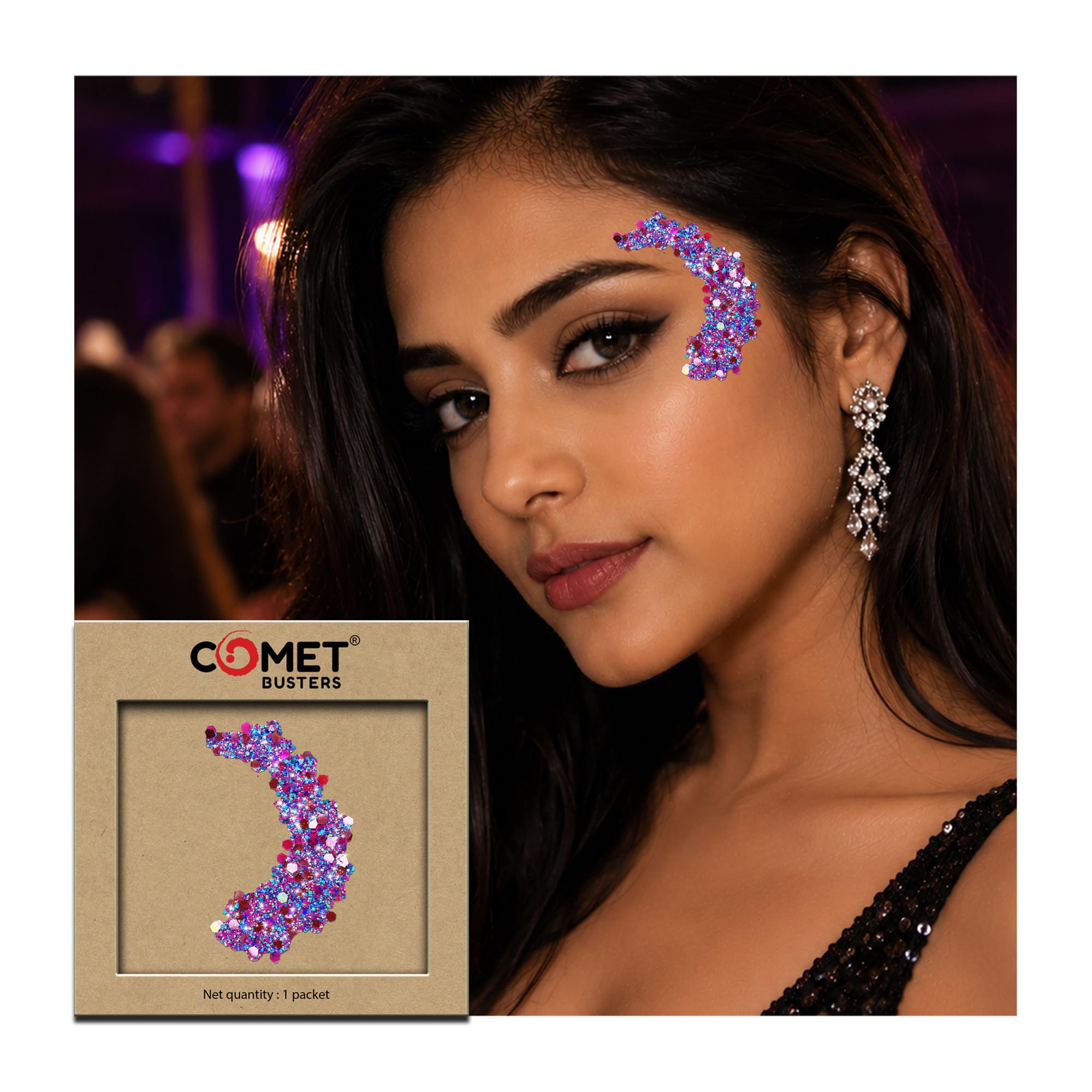 Comet Busters® Mermaid Sparkle Face Glitter Sticker for Women – Reusable Glitter Makeup Look (OGLTSTK006)-image-4