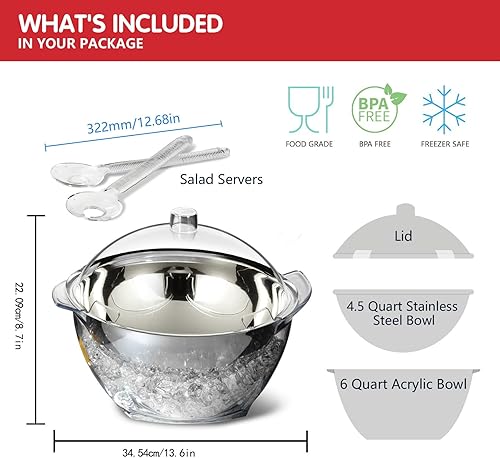 Miniatura 2 de INNOVATIVE LIFE Ensaladera grande con base y tapa enfriadora de hielo, bandeja refrigerada para verduras con dos cucharas largas, platos de fiesta