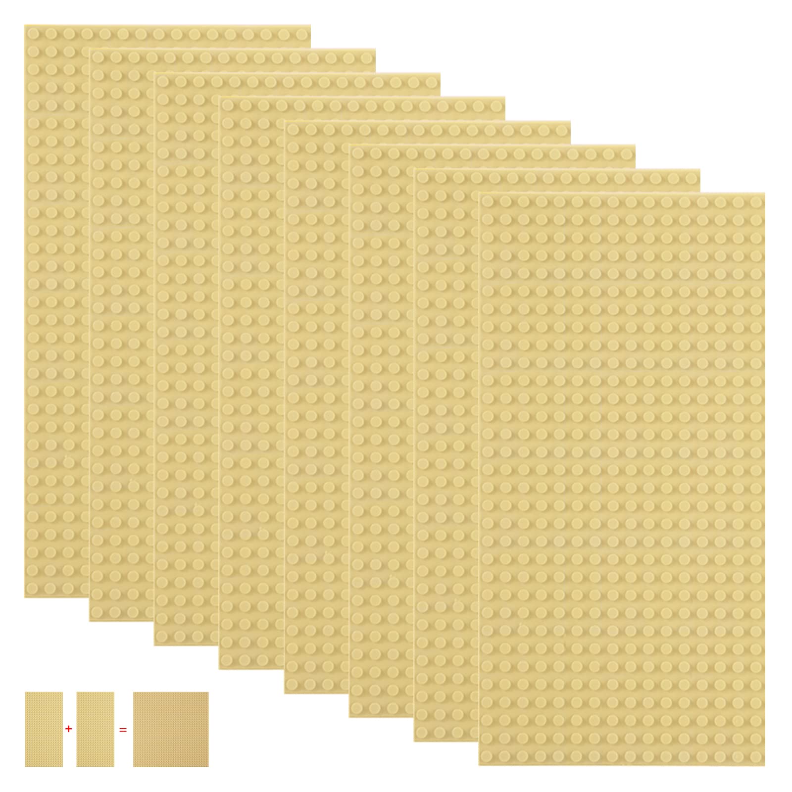 shineFinder 8 Platten-Set Bauplatten Kompatibel mit meisten Marken,rechteckige Grundplatten 25.6 * 12.8cm mit 16 * 32 Noppen für Kreatives Spielen (Sand, 25.6 * 12.8cm)