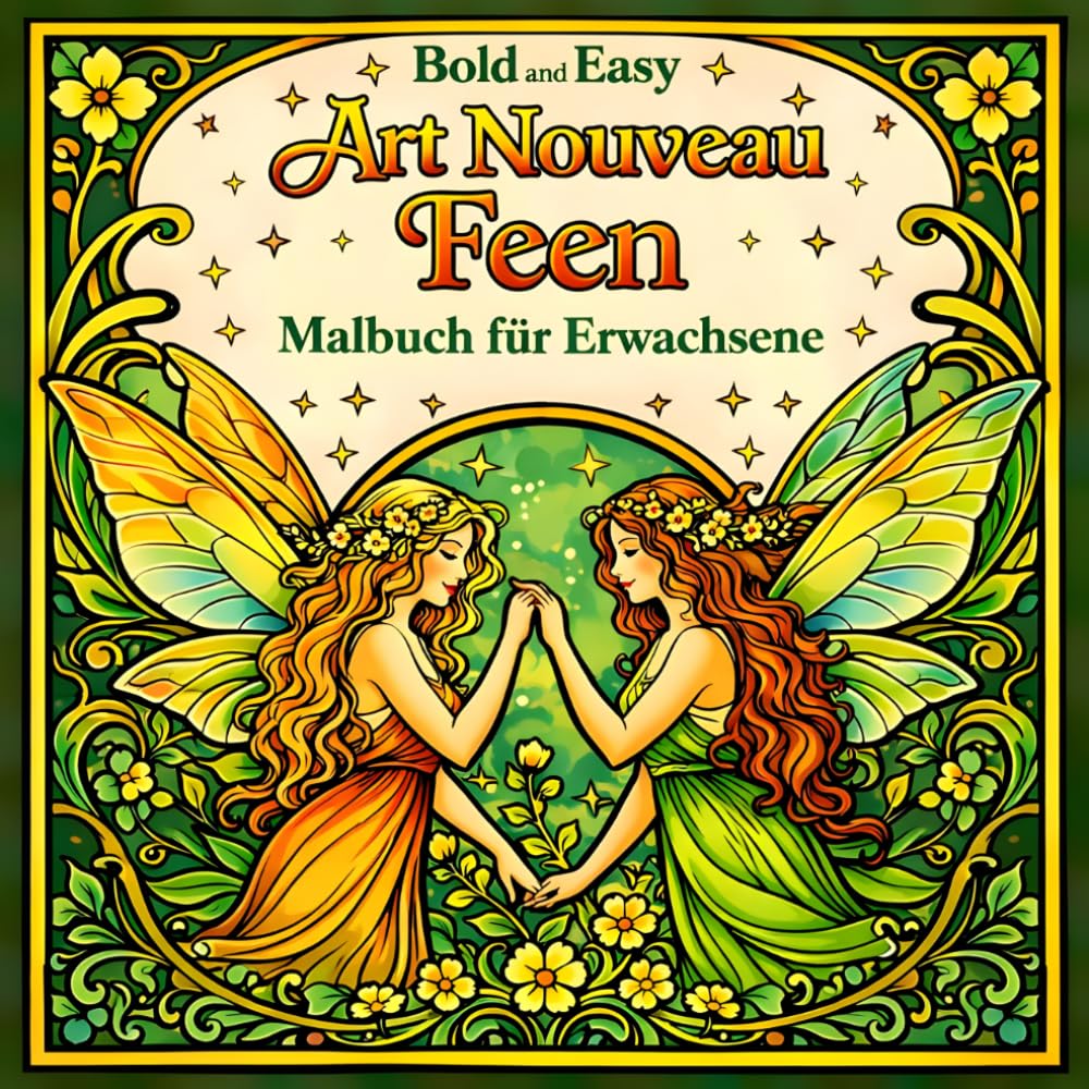 Bold and Easy Art Nouveau Feen: Malbuch für Erwachsene mit Magischen Wesen und Floralen Fantasie Designs