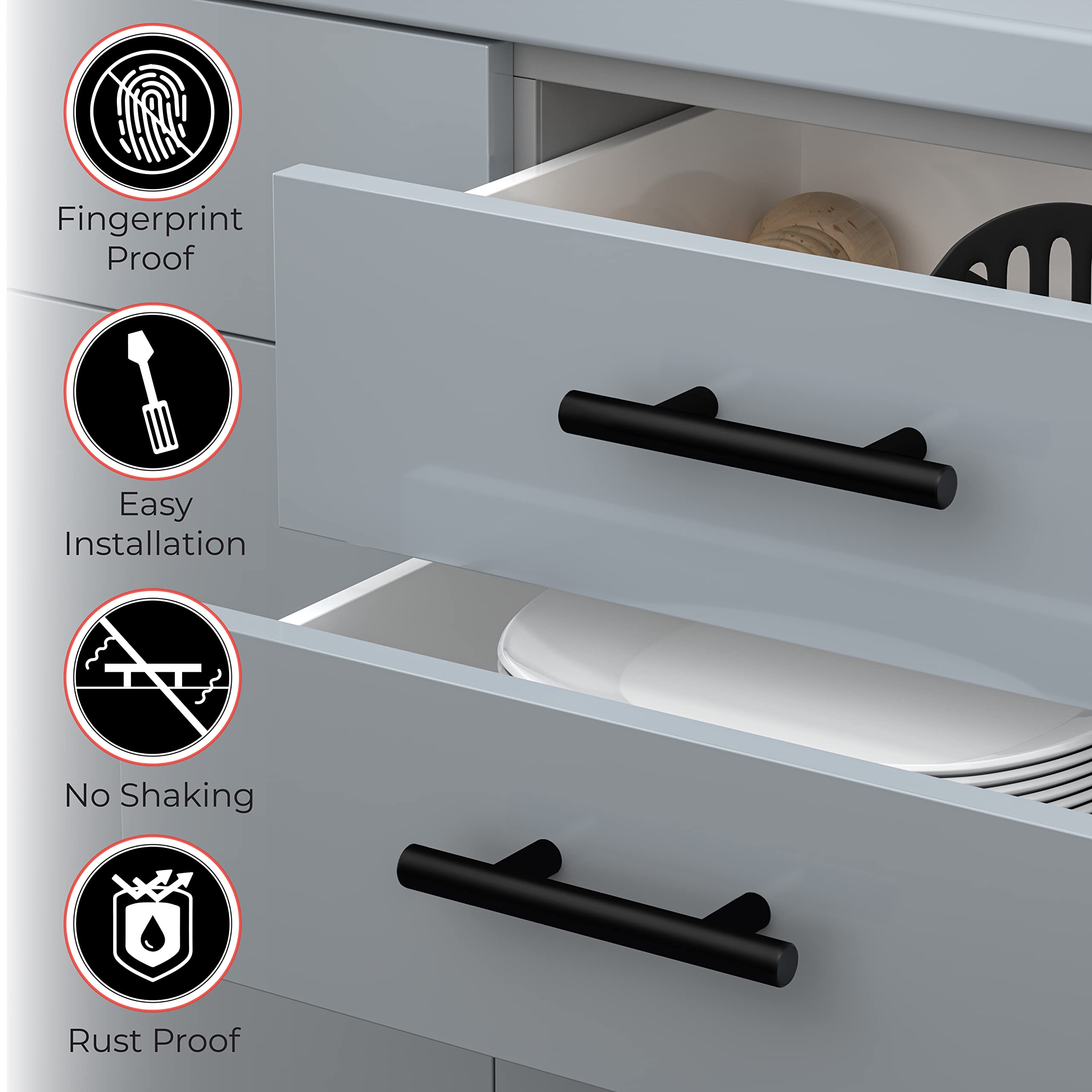 Matte Black Cabinet Handles — Halo Bar Collection, Modern Pulls For Kitchen & Bath, 60-200mm