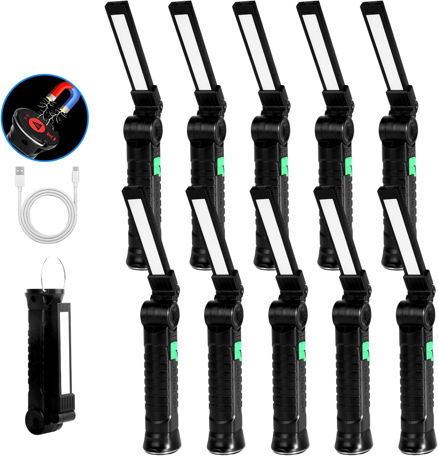 KunHe 10-Pack Rechargeable Work Light for Mechanics with Magnetic Base and Hook 360° Rotation Foldable 4 Modes with Memory Function Suitable for Maintenance Barbecue and Outdoor Activities