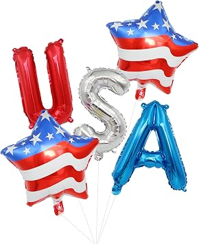 5Pcs 4th of July Balloons, Red White and Blue Patriotic Balloons