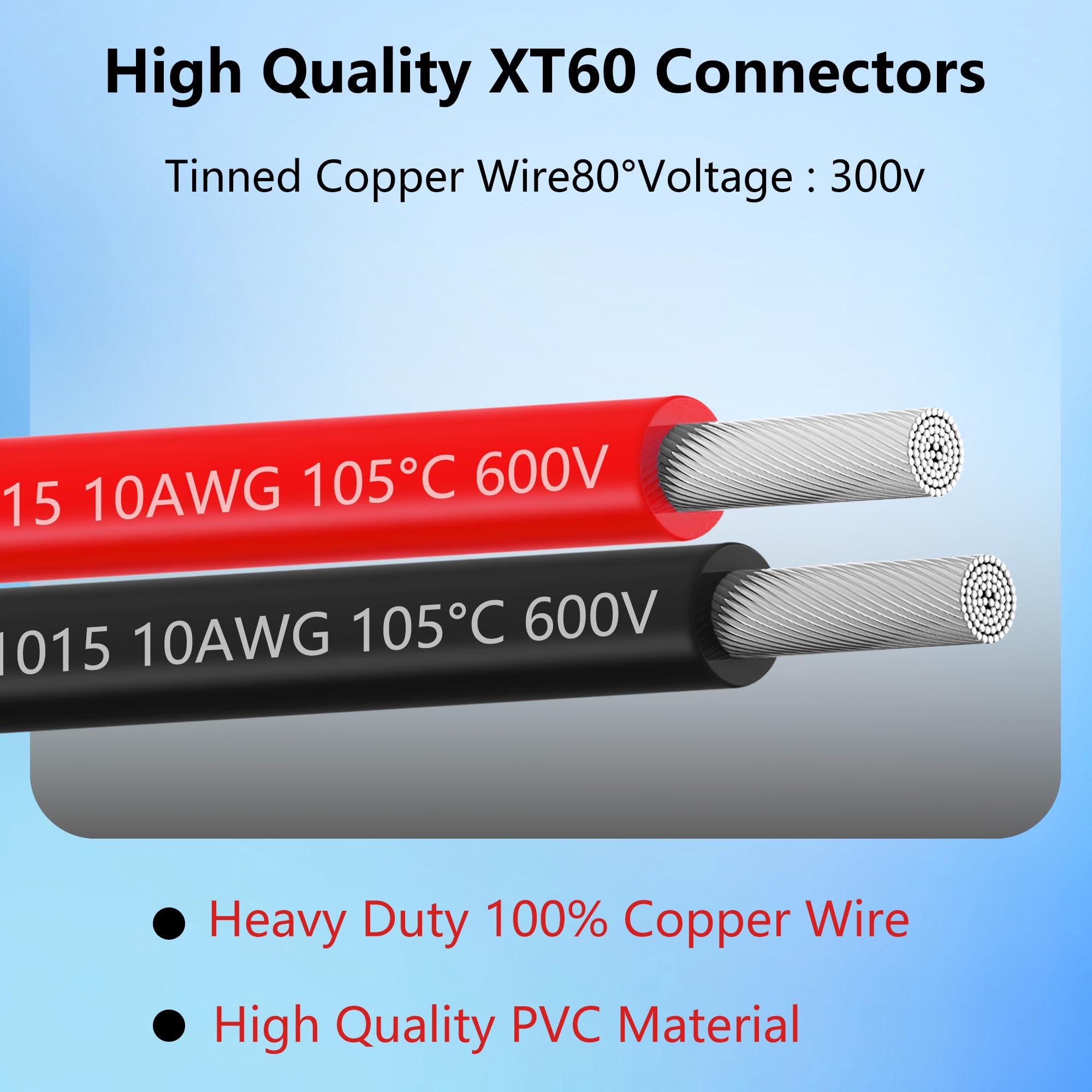Câble Adaptateur XT60I CERRXIAN - Connexion 50A Pour Batteries Lithium Et Panneaux Solaires | 10 AWG | 55cm