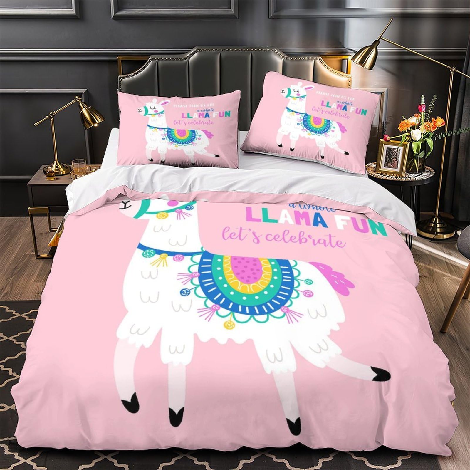 Housse de couette lamas hypoallergénique 3D microfibre résistante 140x200