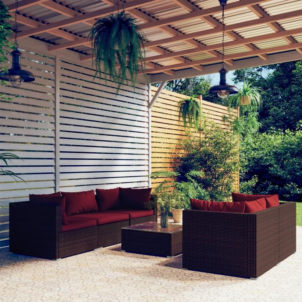 vidaXL Patio Lounge Set 6 Piece, Patio Furniture Set for Outdoor Garden, Sectional Sofa with Cushions, Middle Sofa, Poly Rattan Brown