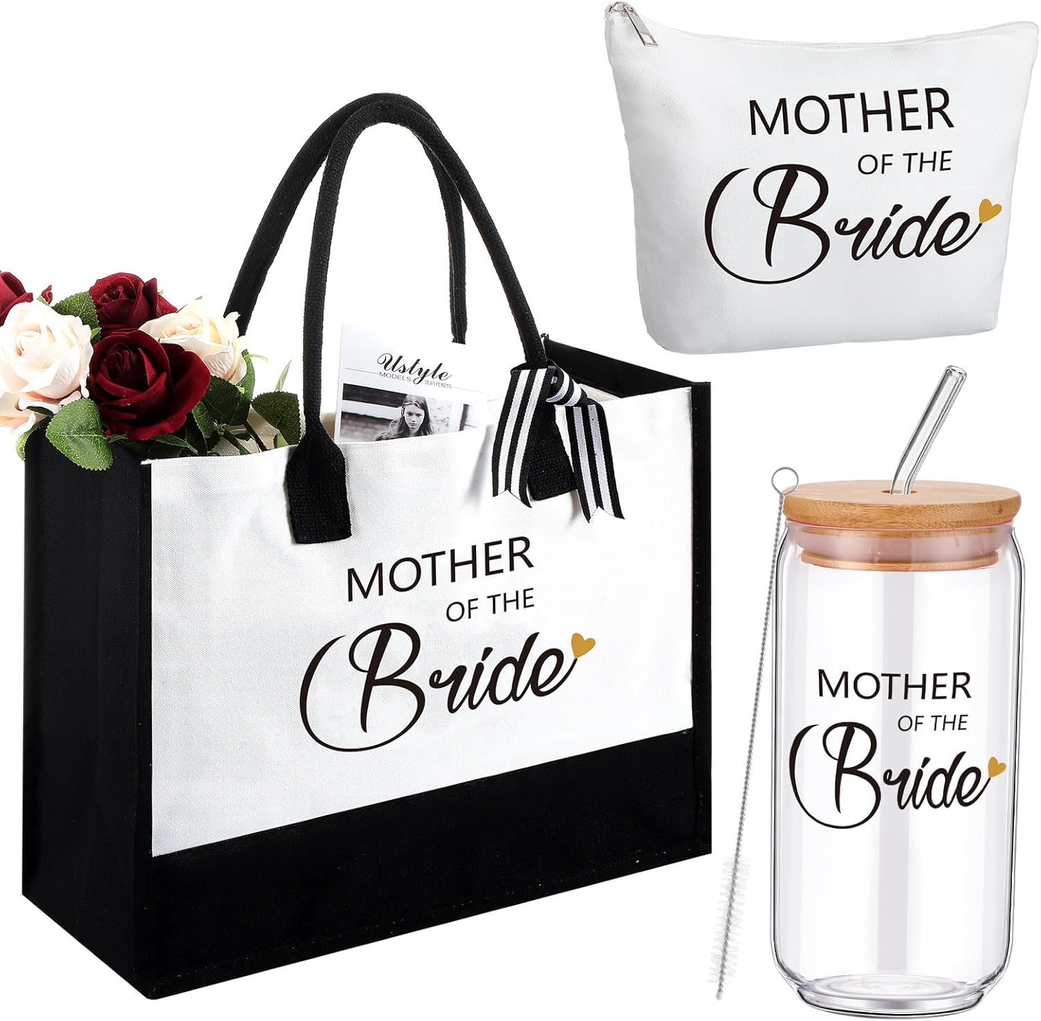 Tudomro 3Pcs Mrs Gift Mother of the Groom Bridal Shower Wedding Gift Tote Bag Makeup Pouch Travel Tumbler(Retro Style)