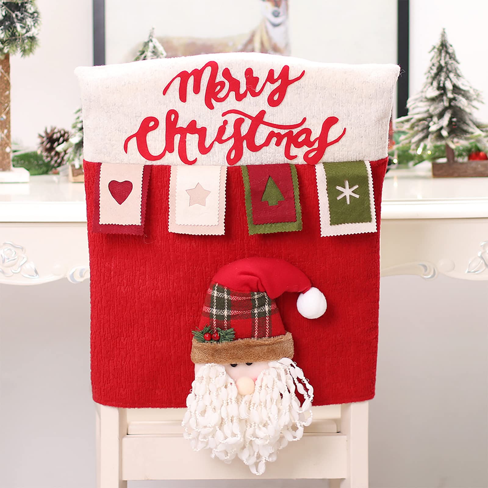 Set di 3 coprisedie natalizie 3D creative con pupazzo di neve, Babbo Natale, renna, coprisedia, coprisedie natalizie, per cucina e sala da pranzo, rosso