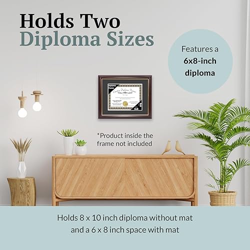 Vista 31 de Creative Picture Frames Marco de diploma de borde dorado caoba de 12 x 16 pulgadas con vidrio negro y colgadores de pared instalados, marco