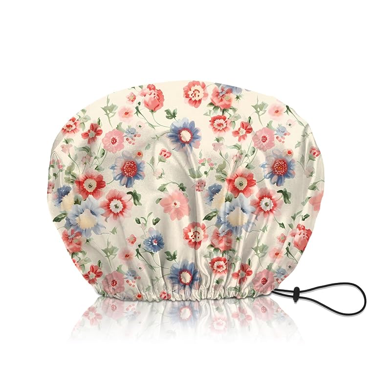 Touca de banho reutilizável Zewurtuw com camada dupla, tamanho ajustável, EVA, estampa floral rosa e azul