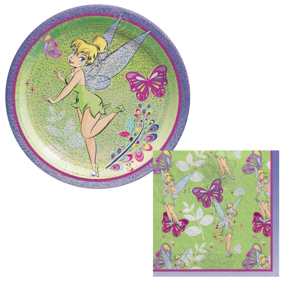 Tinkerbell Party Supplies Bundle Including Fairy Plates and Napkins With Printed Birthday Ribbon by WGIS We Got It Shop