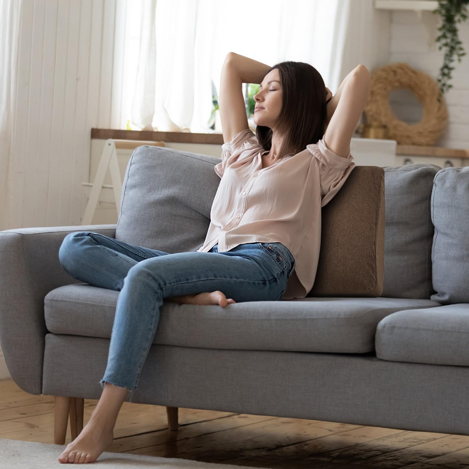 GOFORIT Ergonomisches Rückenkissen für Sofa & Sessel - Zweilagiges Memory-Schaum Lendenkissen mit festem Halt - Formstabiles Lendenwirbelkissen für langes Sitzen, Waschbarer Bezug, für Bett & Couch
