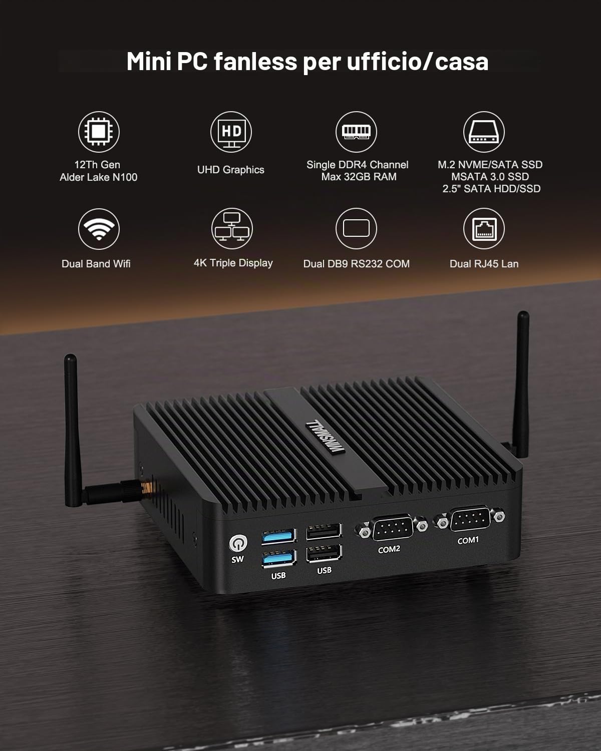 Fanless N100 Mini PC Industrial Computer Dual Lan Pc Industriale
