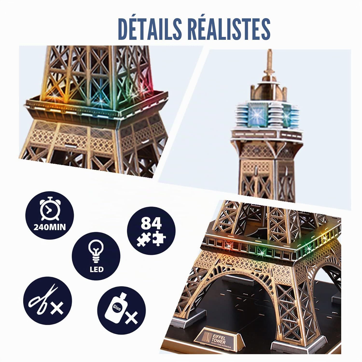 Puzzle 3D - Torre Eiffel LED 84 Pièces | Maquette A Construire | Puzzle 3D Adulte Et Enfant | Maquette Jouet Enfant | Construction Adulte | Puzzles 3D | Cadeau Fille 8 Ans