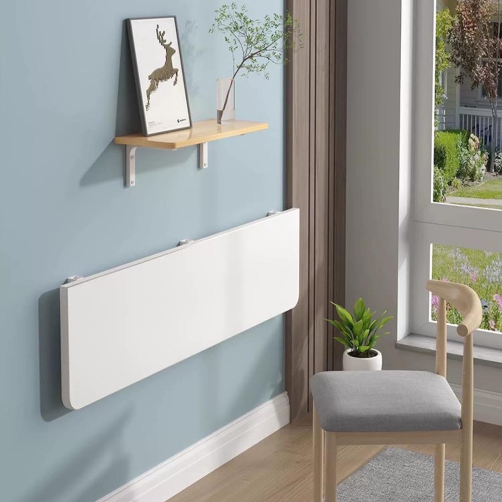 Table murale blanche 30x100 cm : bureau pour ordinateur portable suspendu