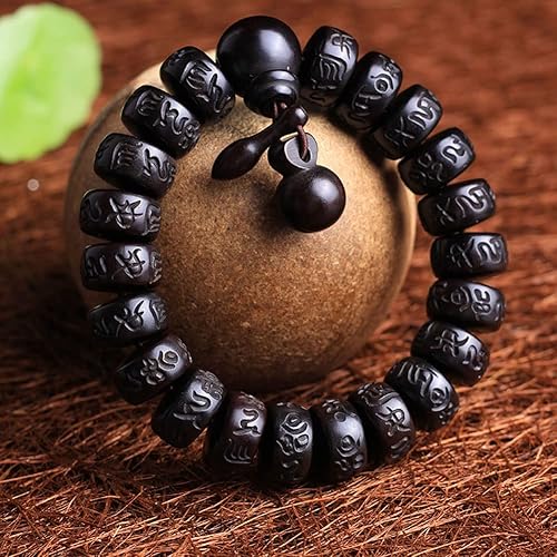 Miniatura 7 de Pulsera de cuentas de madera con diseño de azufaifo de madera de azufaifo grabada con palabras sánscritas, oración mala, Feng Shui, Lucky para