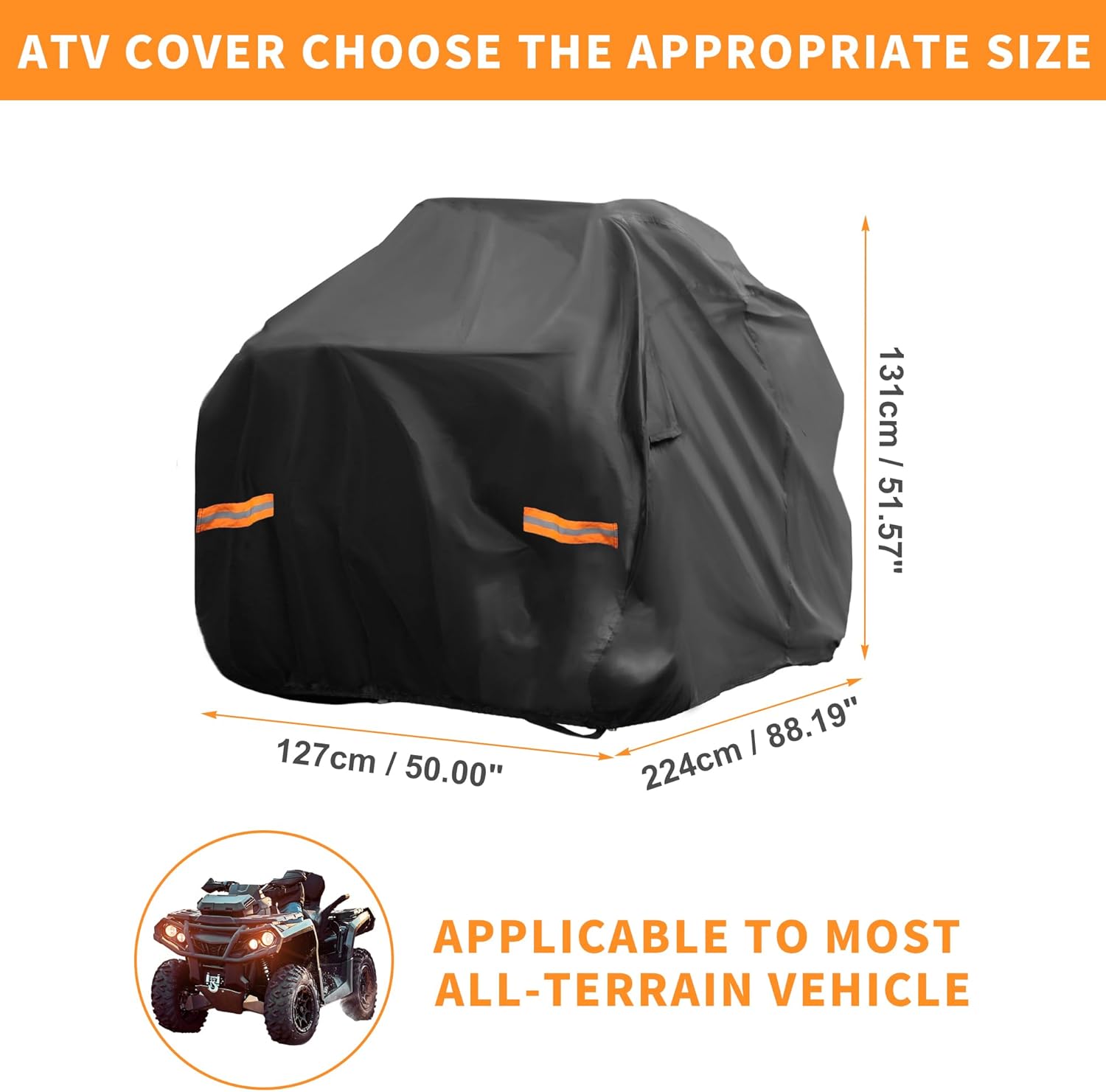 X AUTOHAUX ATV Cover for Polaris Sportsman 850 XP1000 Waterproof 4 Wheelers Quad Cover for Can-am Outlander Renegade XMR 650 850 1000R 210D-PU Black 88.19" Lx50.00 Wx51.57 H