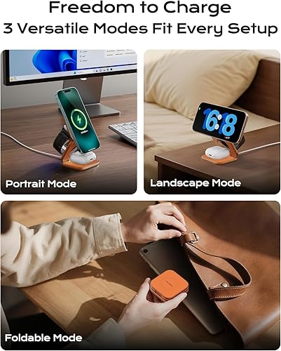 Miniatura 3 de KU XIU Qi2.2 Cargador inalámbrico magnético de 25 W, estación de carga de viaje plegable 3 en 1 para iPhone 17/16/15/14/13/12, 5W para Apple Watch y