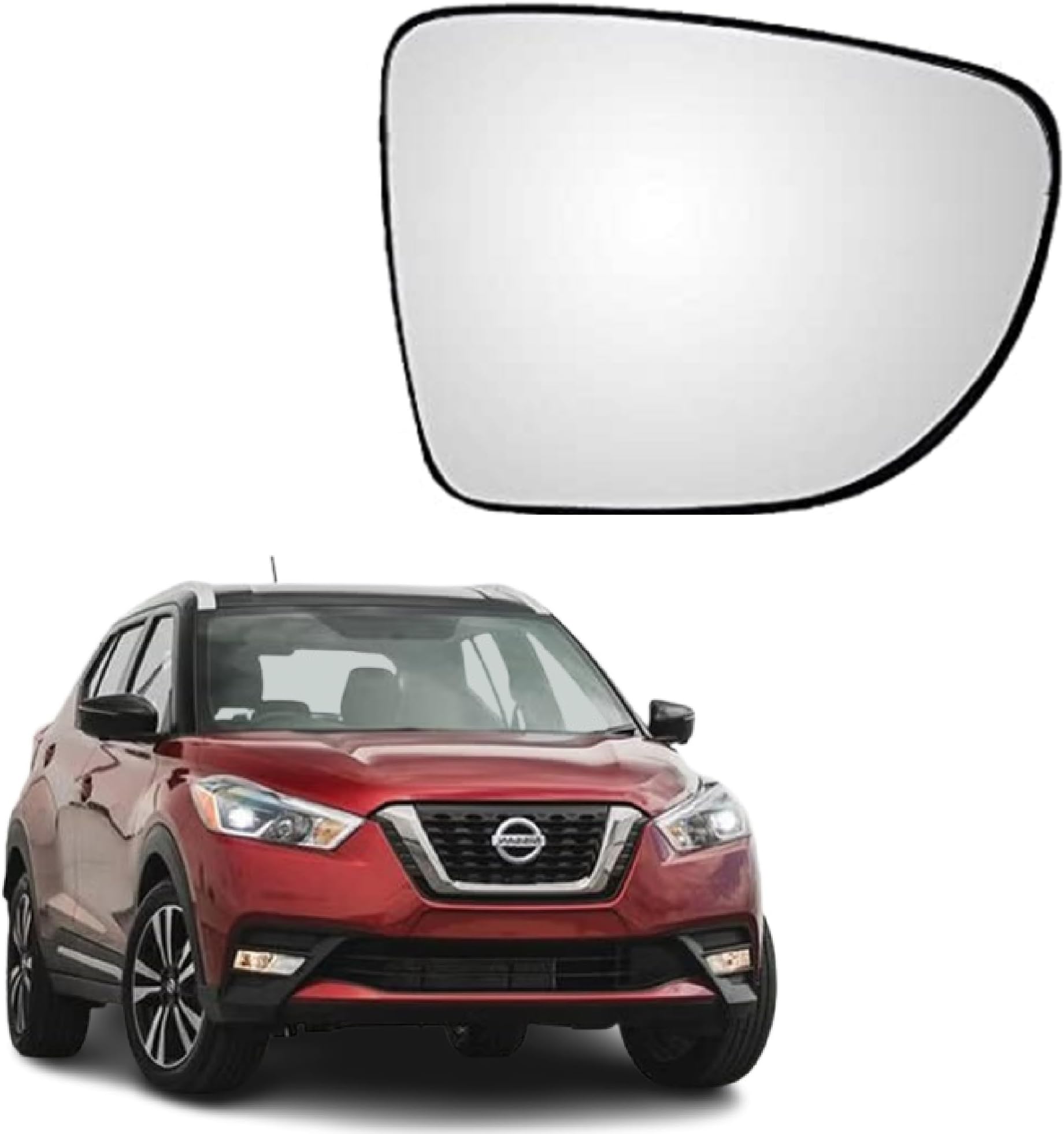 Kicks ORVM Right Driver Side Mirror Glass with Sub Plate | 2019-2023 Year Model, Non-Heated, Convex Mirror Glass, Easy Push Fit, Set of 1