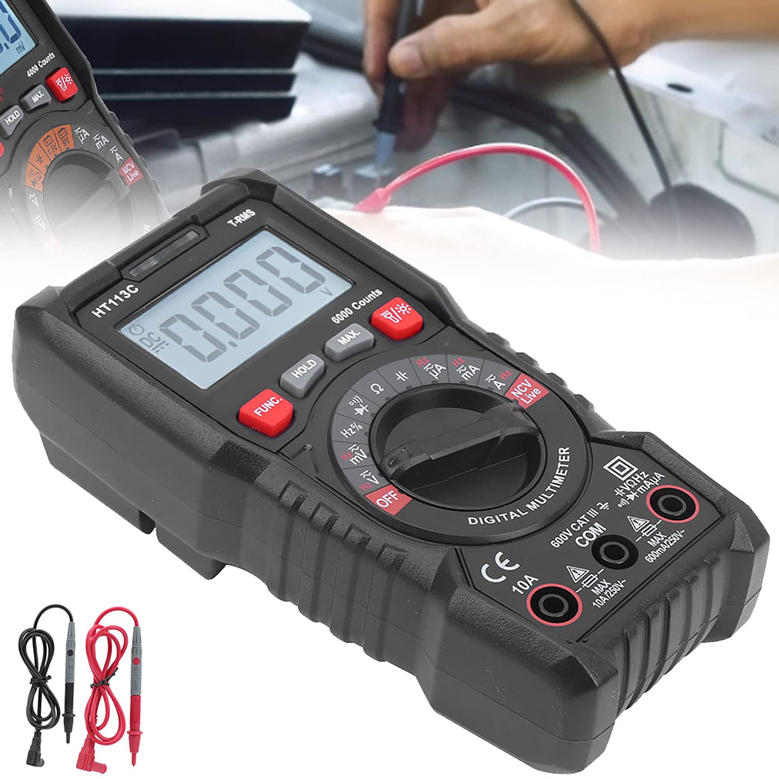 Tester di portata automatica multimetro digitale con display a LED per elettricisti (HT113C)
