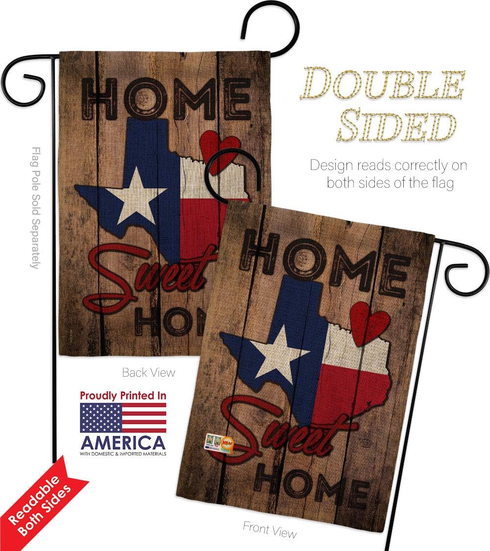 State Texas Home Sweet Garden Flag Set Wood Dowel Regional USA American Territories Republic Country Particular Area Small Decorative Gift Yard House Banner Double-Sided Made In 13 X 18.5