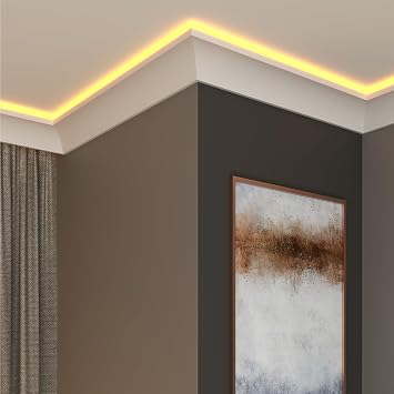 LED Coving for Ceilings - White XPS Cornice Moulding, Lightweight Paintable Ceiling Trim, Decorative Cornice for Indirect LED Lighting, Easy DIY Installation (CLZ29, 2m (1 Length))