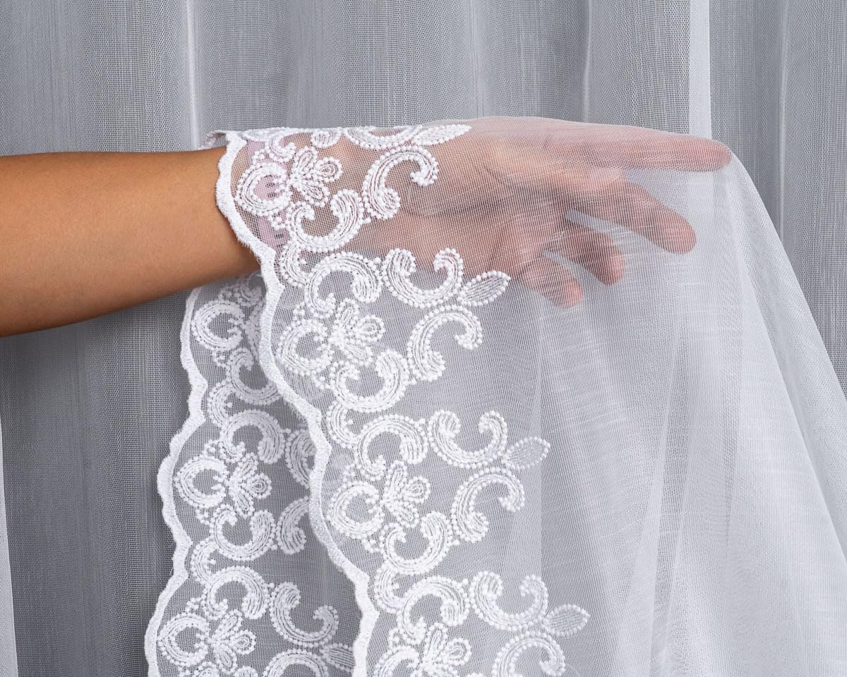 Tenda Bianca 600x280 cm (LxA) Hekla Ricamata Con Nastro Arricciato Elegante Per Soggiorno