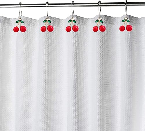 Miniatura 4 de Juego de 12 ganchos para cortina de ducha de cerezas, decoración con colgante de cereza roja, estilo frutal para baño de niños, ganchos de acero