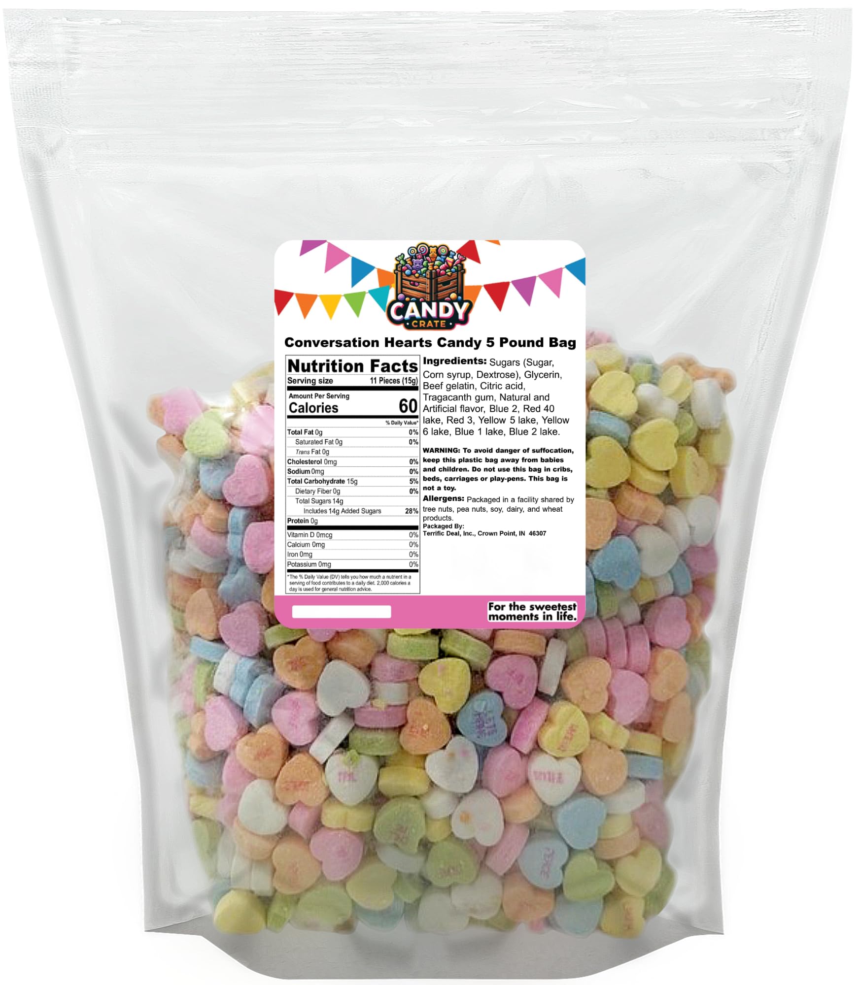 Candy Crate Conversation Hearts Candy 5 Pound Bag