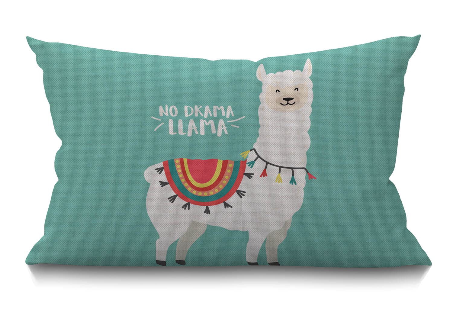 Llama Cushion Cover 30 x 50 cm Cute Cartoon Animal Alpaca Ethnic Cloth No Prob Llama Motivational Quote Rectangle Pillow Cases Home Decorative Cotton Linen Throw Pillow Cover for Bed Sofa Green