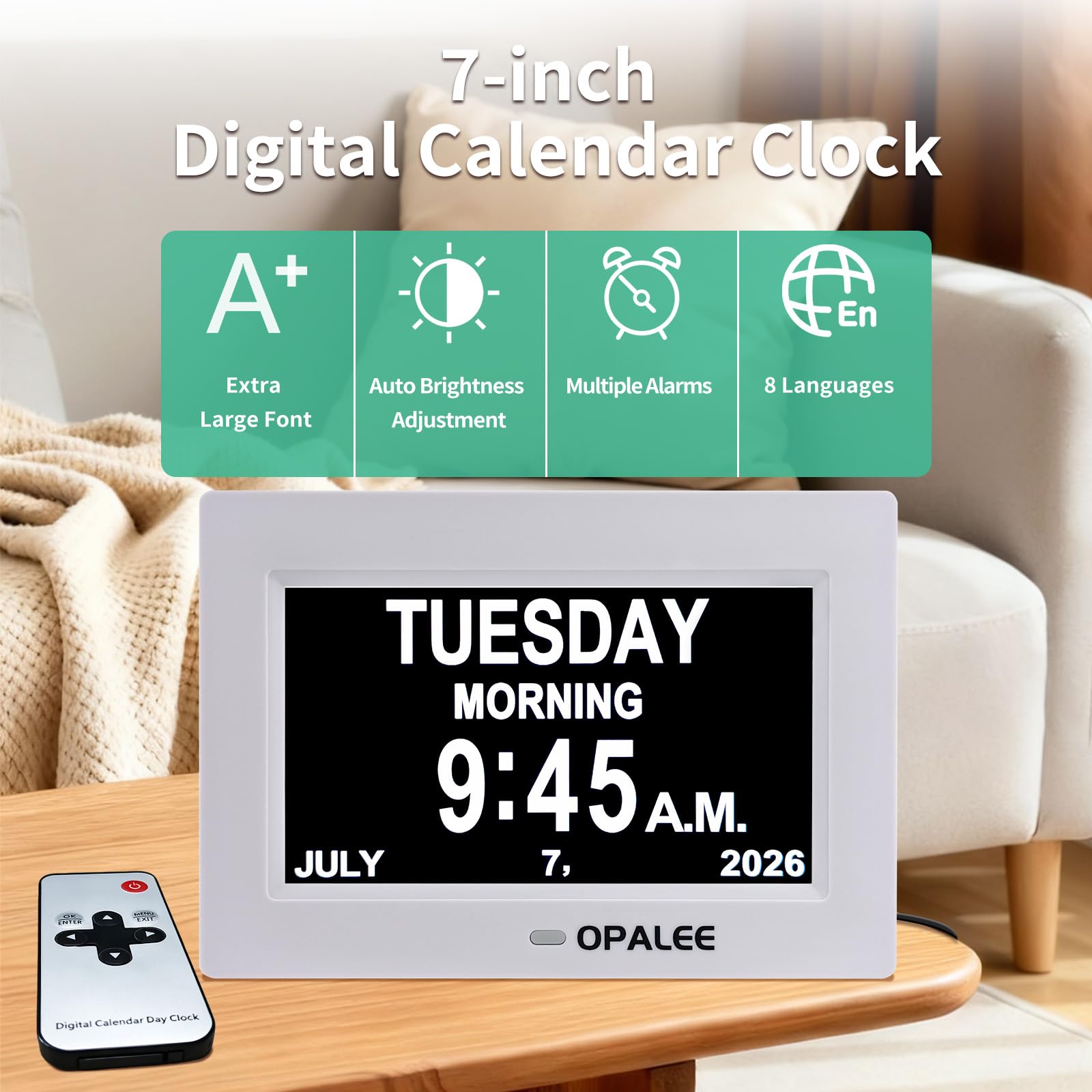 Reloj despertador de pared con recordatorio de pantalla grande de 7