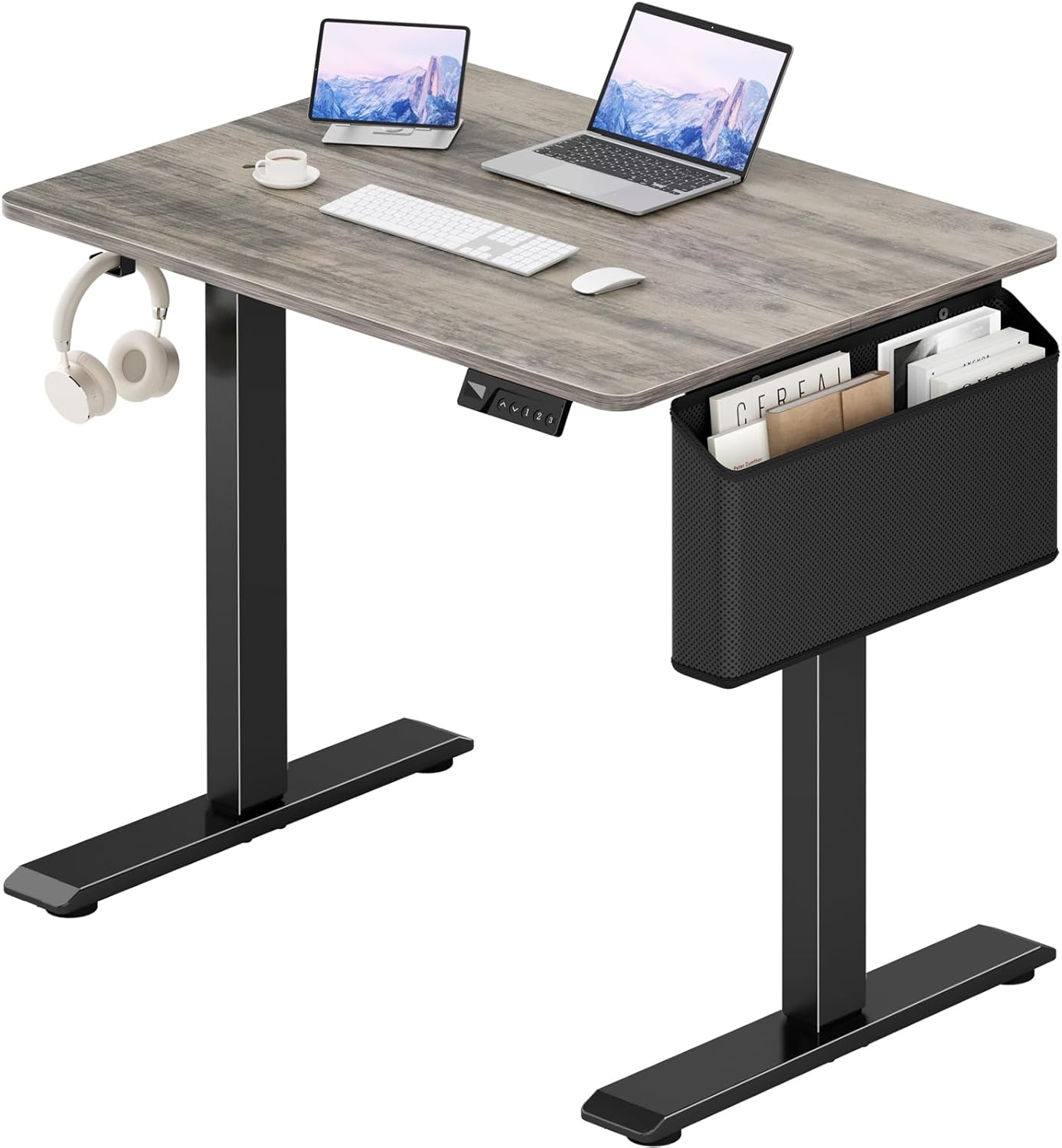 Grey Small Electric Standing Desk - 32 Inch Narrow Small Adjustable Stand Up Desk for Writing Study Work, Mini Sit to Stand Desks Workstation for Adult Boys Girls Bedroom Home Office Grey 31.5''