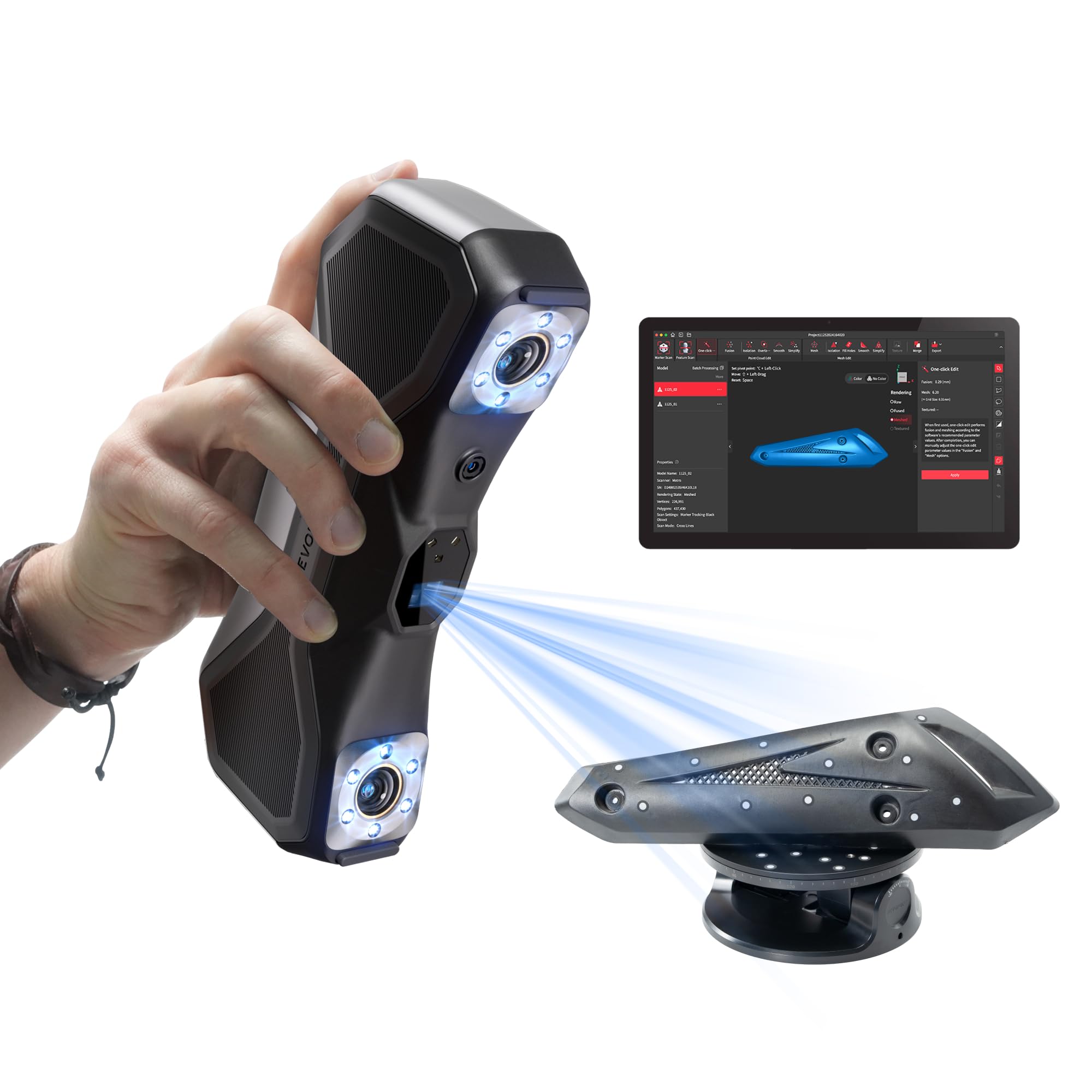 Revopoint Scanner 3D MetroX Pro per la stampa 3D, precisione industriale 0,01 mm, 4 modi di scansione, schermo condiviso, a colori, per progetto e modelli digitali, STANDARD