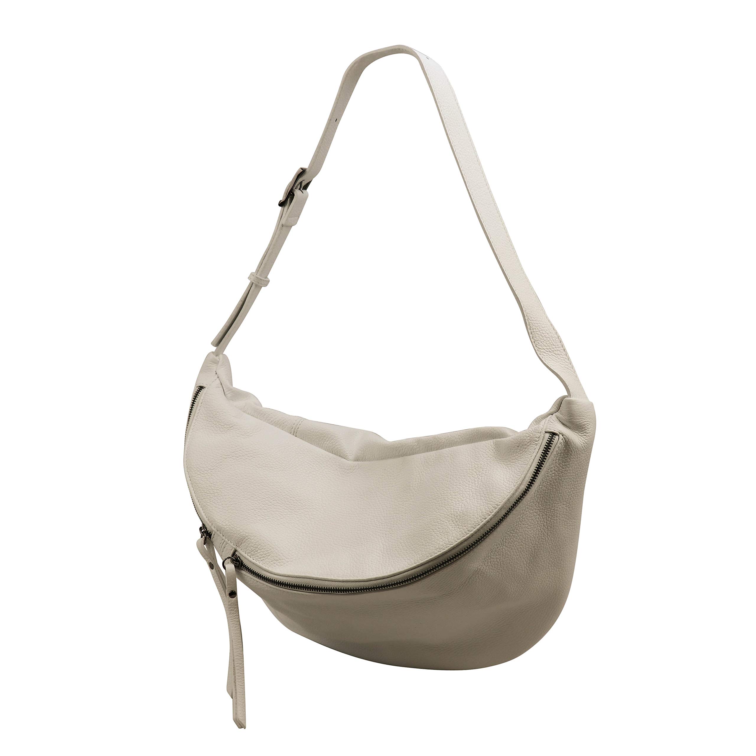 SH Leder prawdziwa skóra damska/męska saszetka na pierś unisex na festiwal, podróż, duża saszetka biodrowa, torba Crossbody, skórzana torba damska 49x28cm Daniela G768, beżowy, Gross