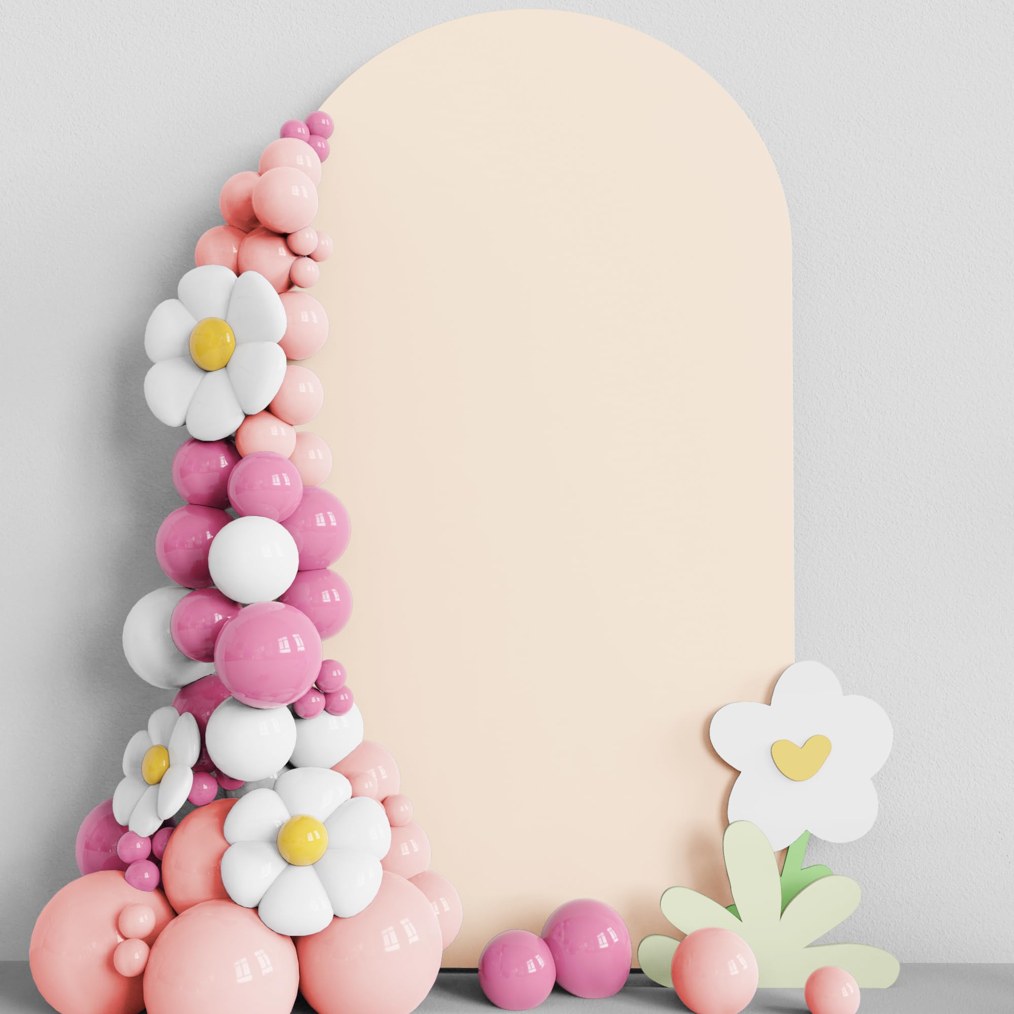 Asee'm 7.2FT Wedding Arch Cover Beige Fitted Spandex Cover 2-Sided Round Top Chiara Backdrop Stand Covers for Party Ceremony Birthday Banquet Decoration