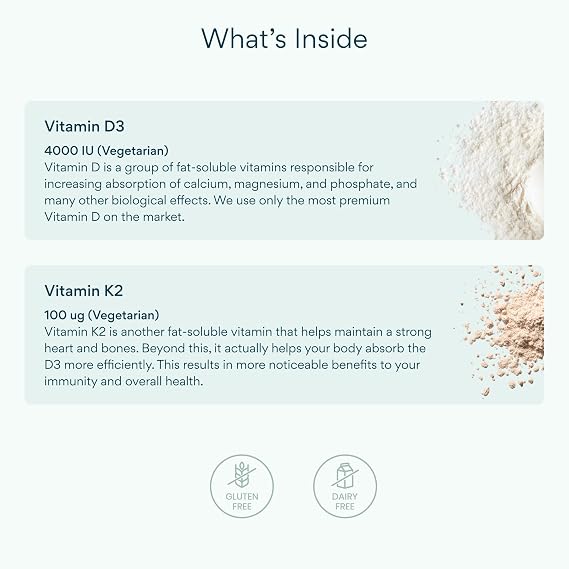 Bettervits Vitamin D3 4000IU with K2 MK-7 Supplements | 60 Capsules