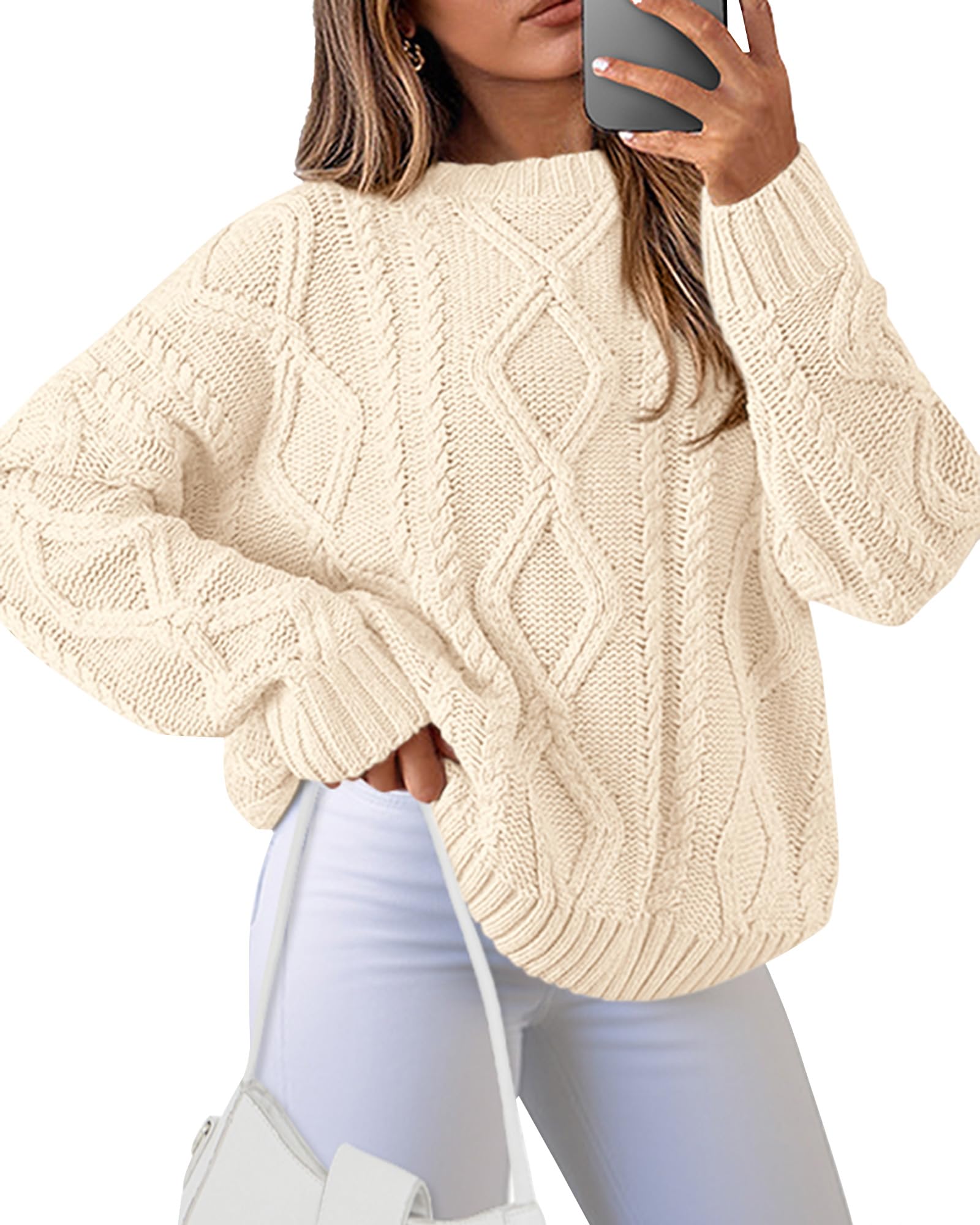 BTFBM Casual Women Long Sleeve Sweater 2026 Fall Ribbed Knit Pullover Loose Crewneck Cable Sweater Jumper Tops