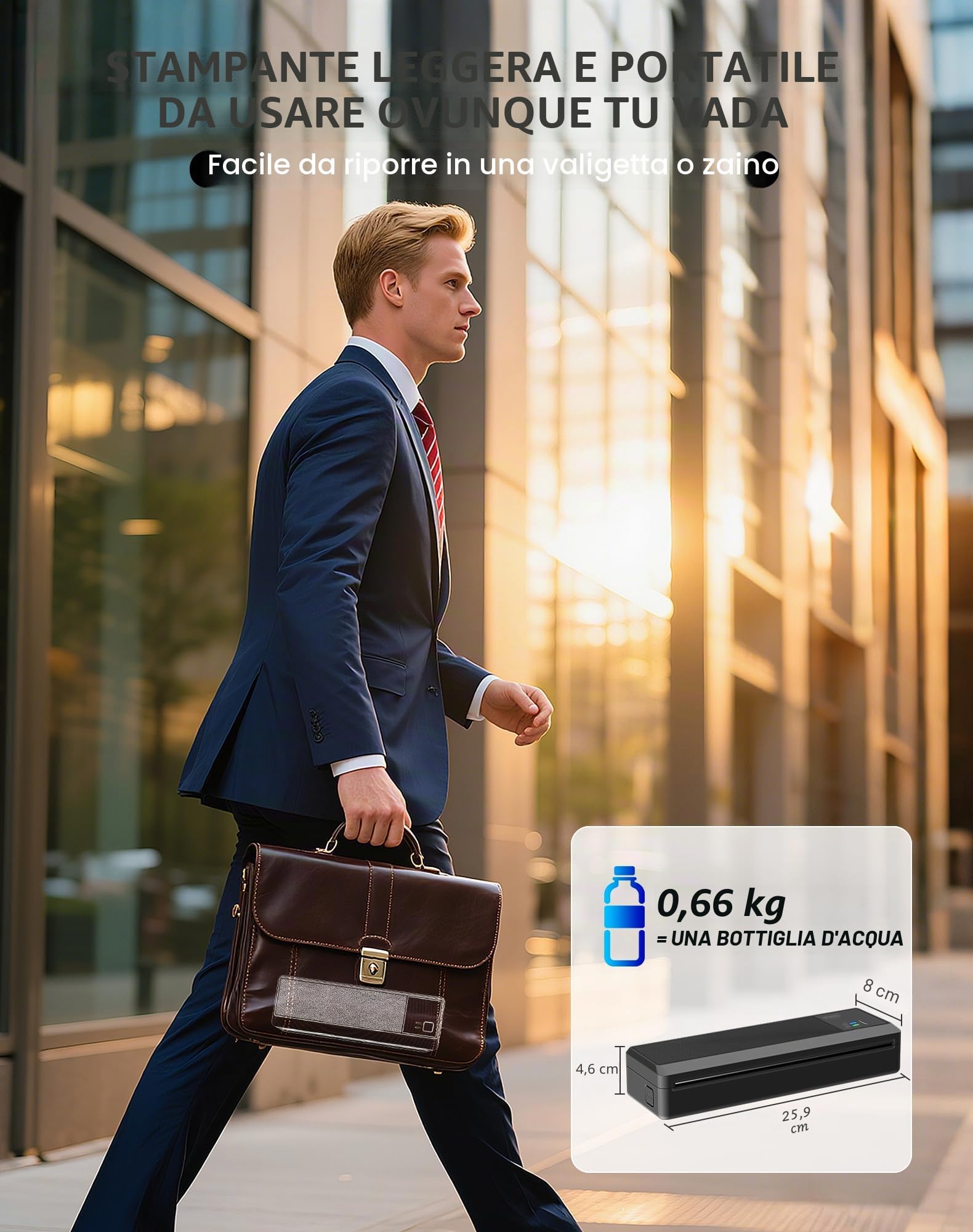 vretti Stampante Portatile A4 Compatibile con Phone/PC/USB, Bluetooth | Wireless Stampante Termica Stampa Contratti/Ricevute/Documenti,3 Rotoli di Carta, Nero