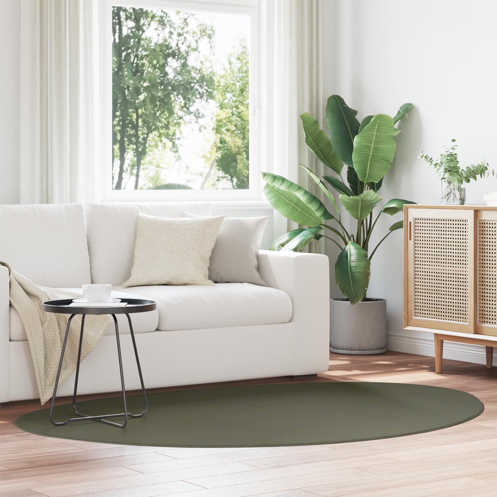 Tapis lavable en polyester doux ovale vert forêt HUARTE 140x200cm pour un salon moderne