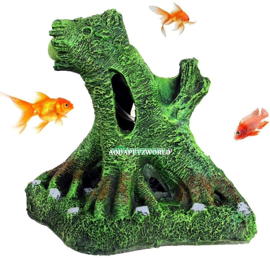 AQUAPETZWORLD Aquarium Decoration Imitation Moss Tree Stump House Resin Cave Fish Tank Ornament with Air Stone Bubbler 19 cm x13 cm x 13 cm (B08DVBGWX1) Amazon Price History, Amazon Price Tracker