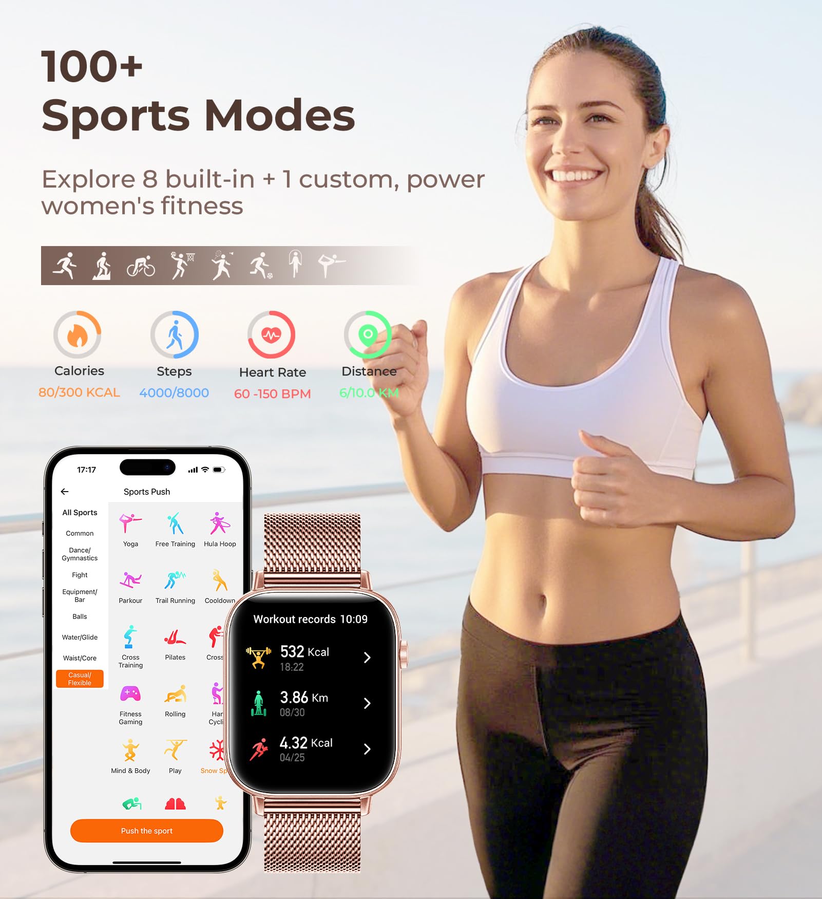 Iaret Smart Watch for Women, 1.83" HD Fitness Tracker with 4 Bands, Answer/Make Calls, Heart Rate/Sleep/SpO2/Step Tracking, 100+ Sport Modes, Android/iPhone Compatible Gift (Rose Gold)
