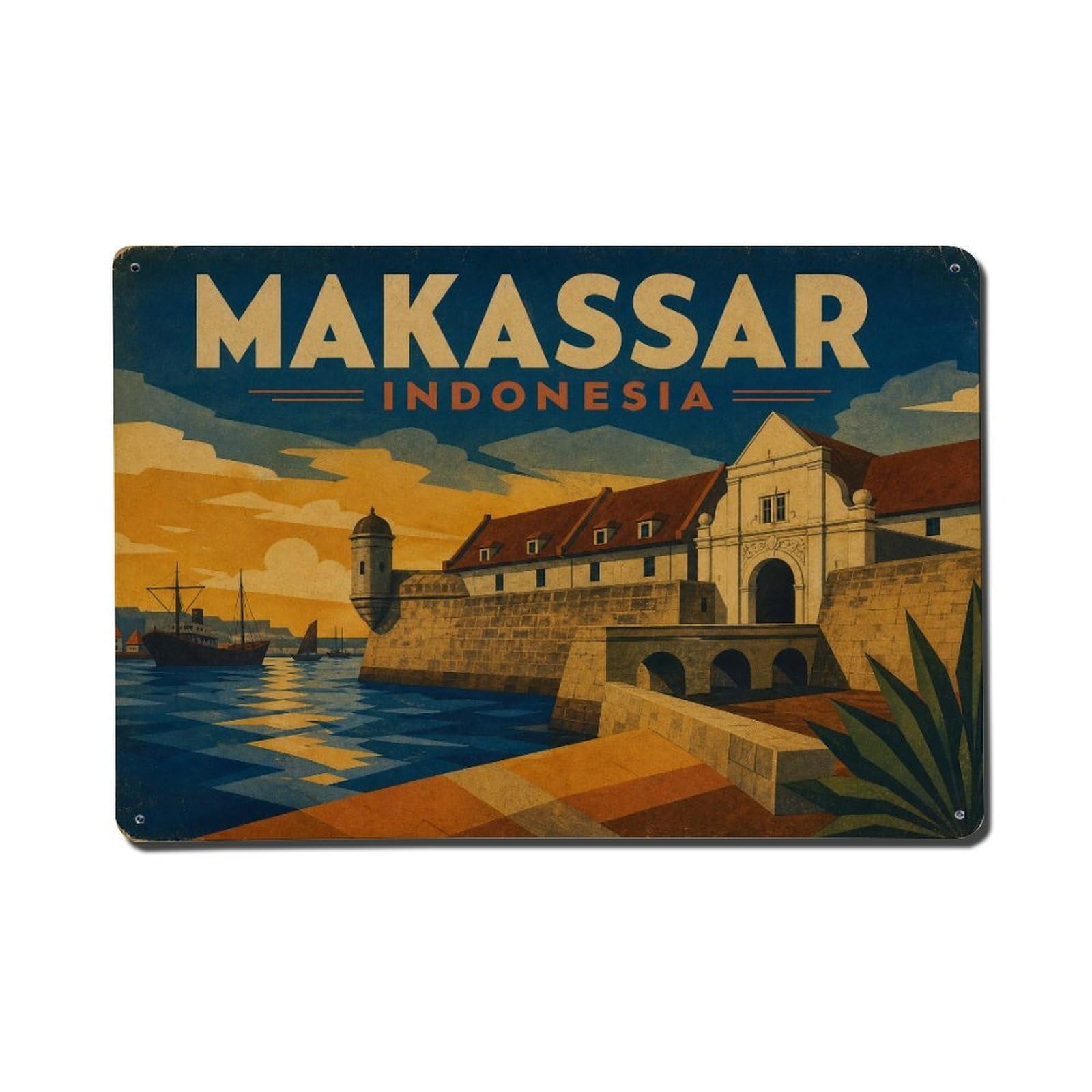 Retro Travel Indonesia Makassar Metal Tin Sign Plaque Wall Decor for Cafe, Club Bar, Office, Garden Metal Poster 8x12Inch