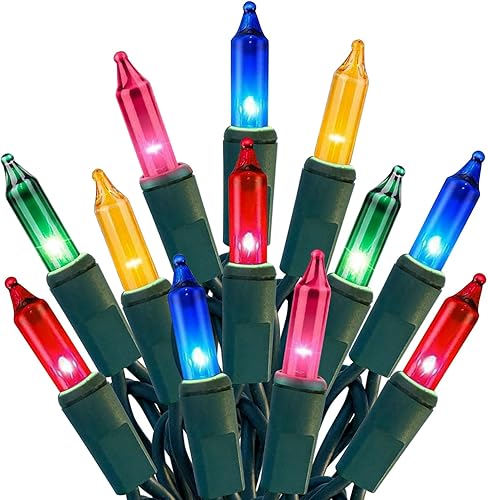 HISHINY Luces de Navidad, 100 unidades, luces multicolor para árbol de Navidad con cable verde para decoración de Navidad al aire libre e interior,