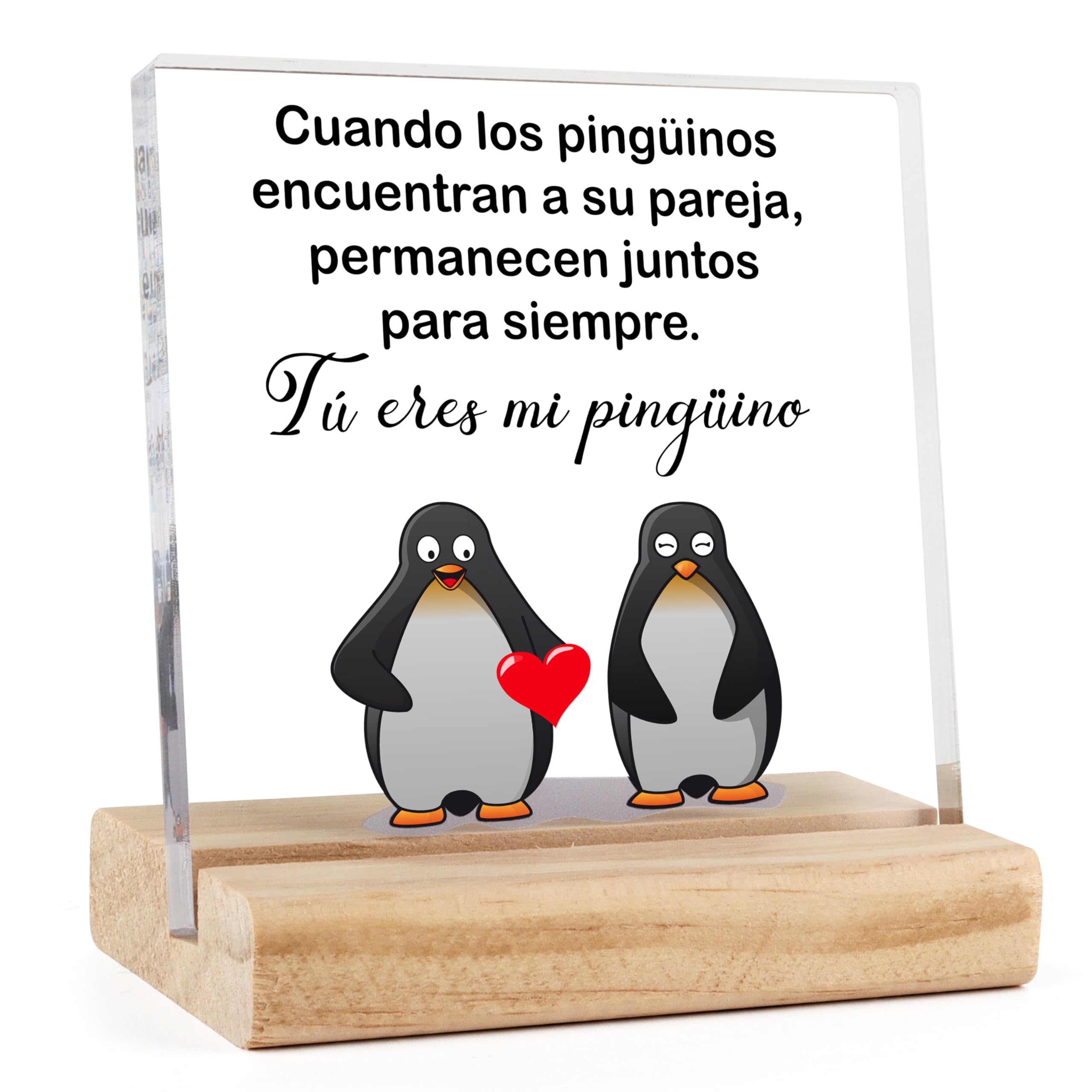 Rebundex Pinguino Regalos para Parejas San Valentin Regalos Mujer Originales para Hombre Originales para Mujer Cumpleaños Placa Acrílica de Pingüino para Hombre Navidad Aniversario Pareja Novio Novia