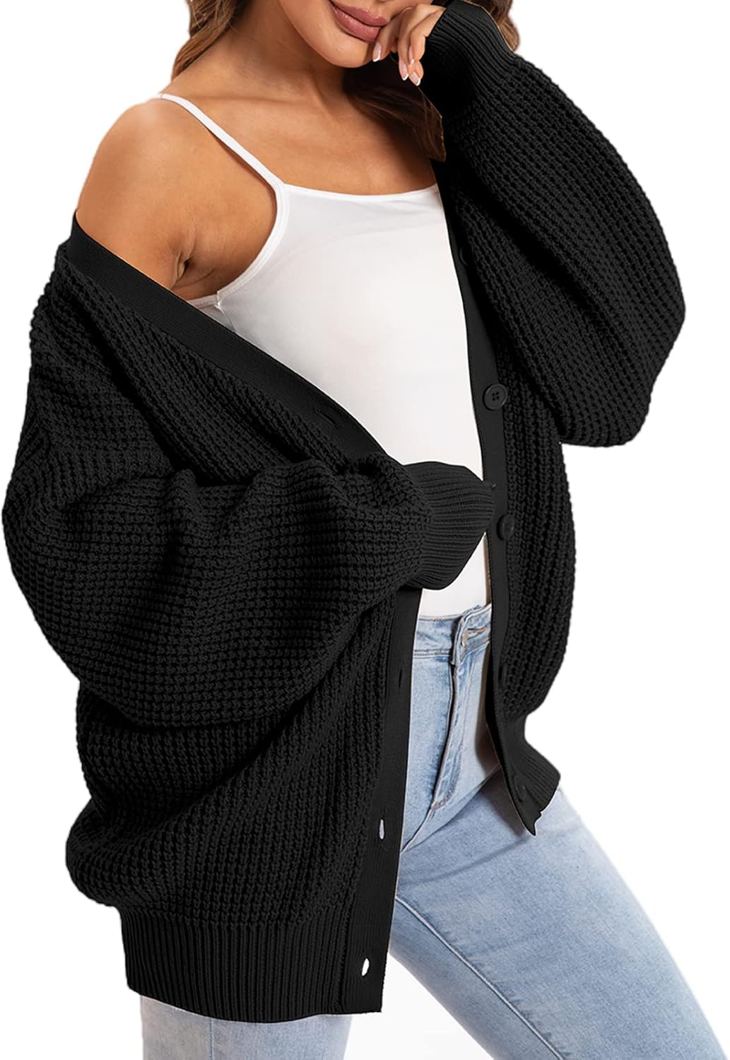 QUALFORT Cardigan Sweaters for Women 100% Cotton Button-Down Oversized Knit Outerwear Fall Tops for Women 2026 - Image 7