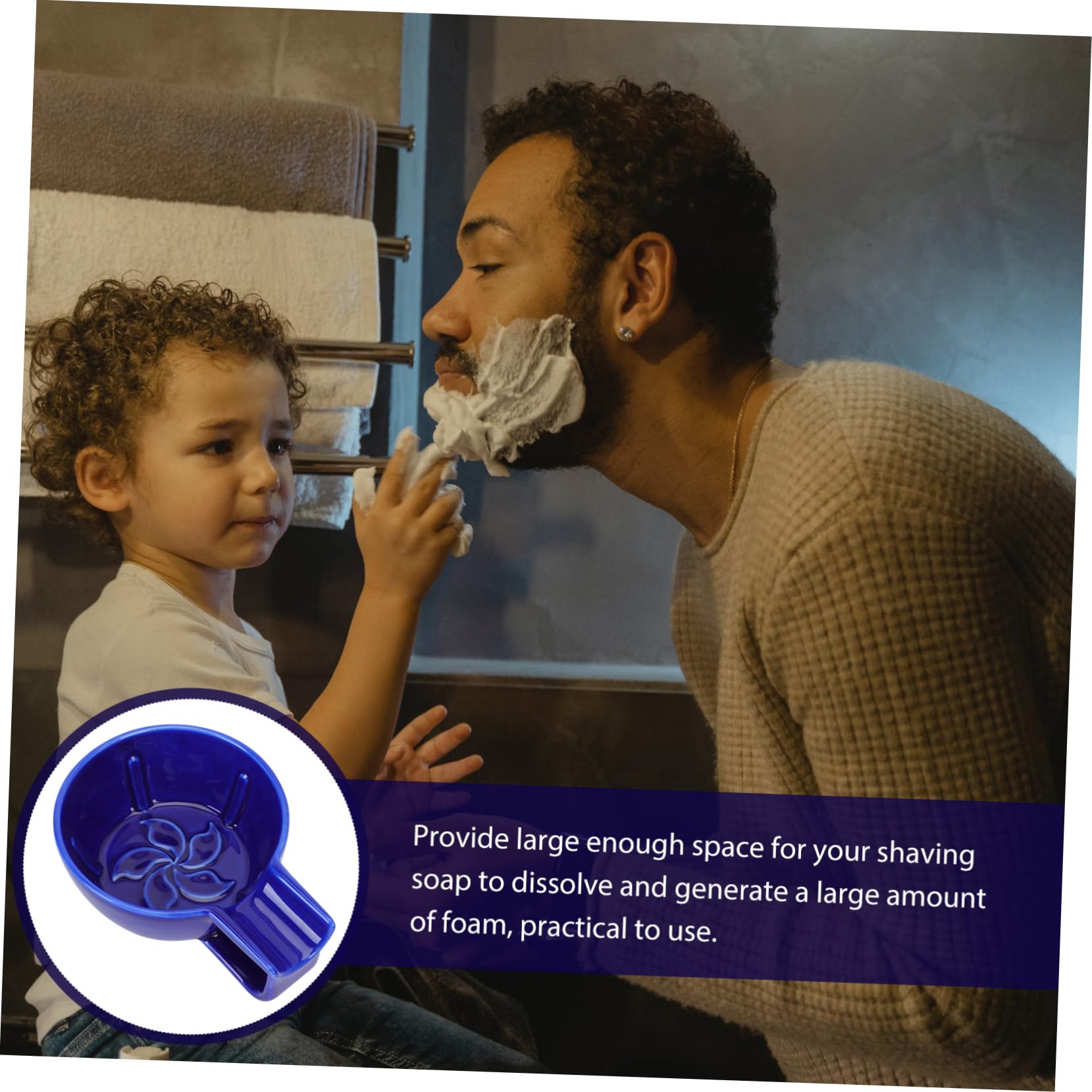 SHERCHPRY Ciotola da Barba in Ceramica Blu Capiente per Rasatura Uomo