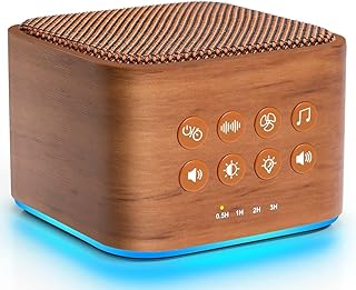 Wooden White Noise Sound Machine for Sleeping with 20 Soothing Sounds | 7 Colors Night Light, Volume Control & Sleep Timer, Plug in or Battery Operated, Portable Sleep Machine for Travel, Kids Adults
