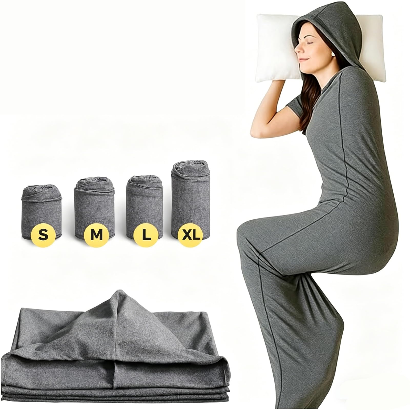 Sleep Pod Adulte, Couverture portable avec capuche, Sac de couchage à compression pour soulager l'anxiété, Tissu extensible respirant, Sac de couchage portable pour voyage, camping et ma XL(200*50cm)