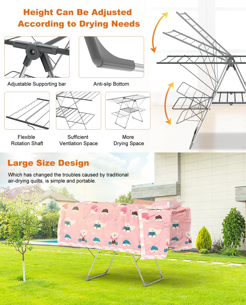 Innotic Stendino Verticale Salvaspazio, Stendibiancheria 2 Ali Resistente, Carico 35kg, 33 Barre, Stendipanni Richiudibile, Pieghevole, Portatile,143x88x58 cm per Balcone Esterno Interno