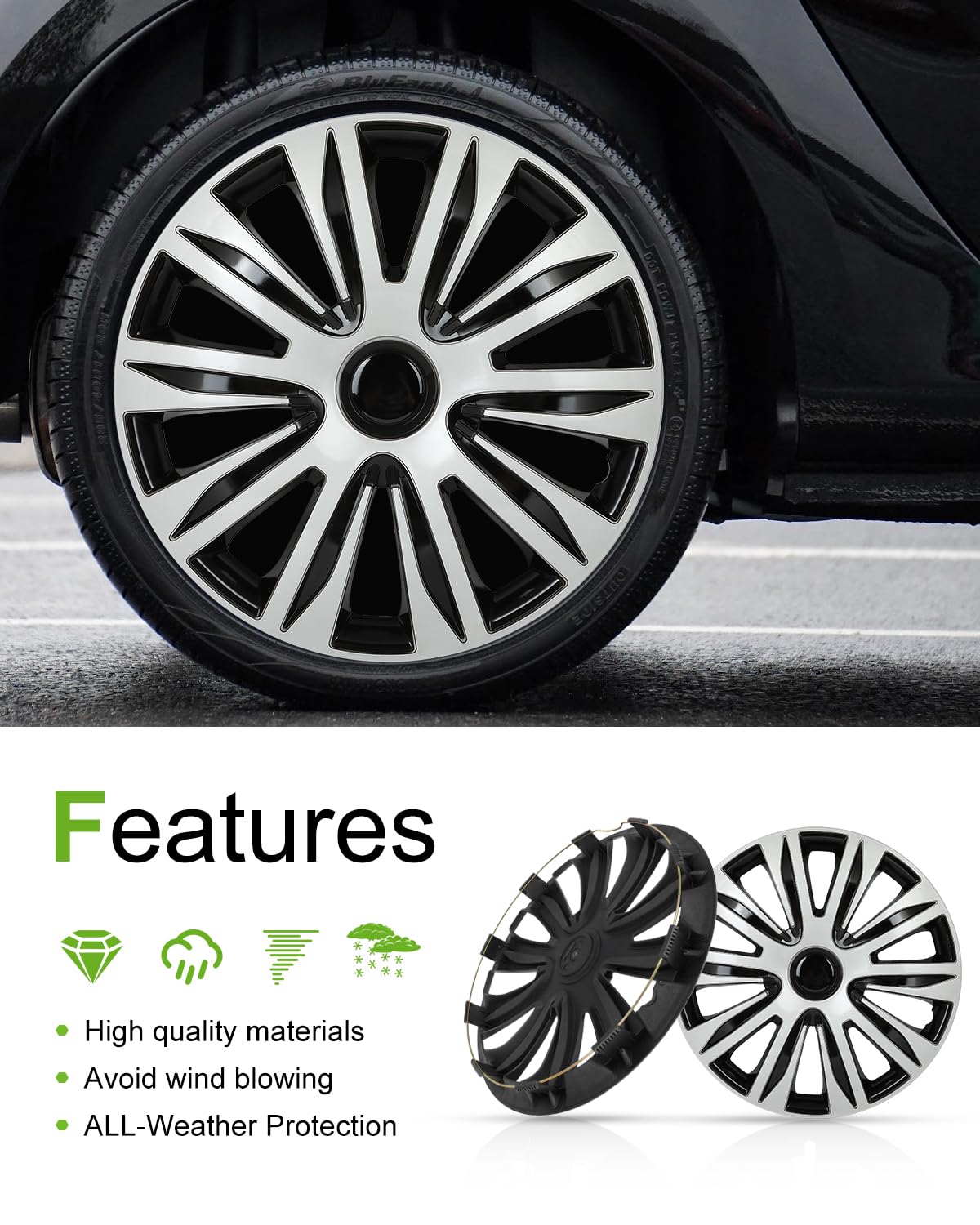 SCITOO Premium 16 Inch Hubcaps Set of 4 Wheel Rim Cover OEM Style Easy Snap On Car Truck SUV Hub Cap Replacement for Dodgefor Honda,for Mazda,for Kia,for Ford,for Mitsubishi,for Hyundai,etc.